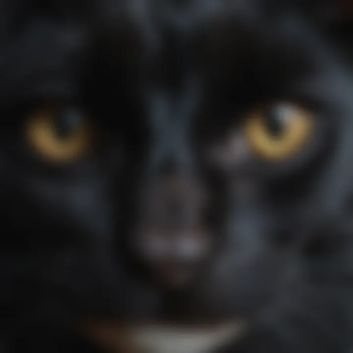 Close-up of a black cat's striking eyes