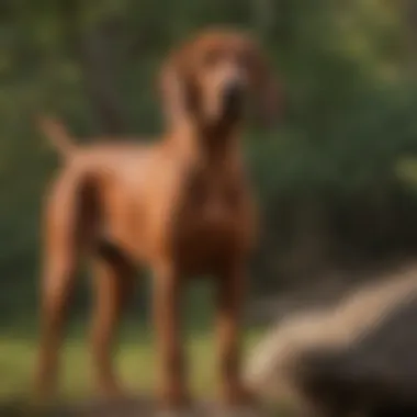 Redbone Coonhound in Natural Setting Elegant Redbone Coonhound displaying its sleek coat in a natural setting