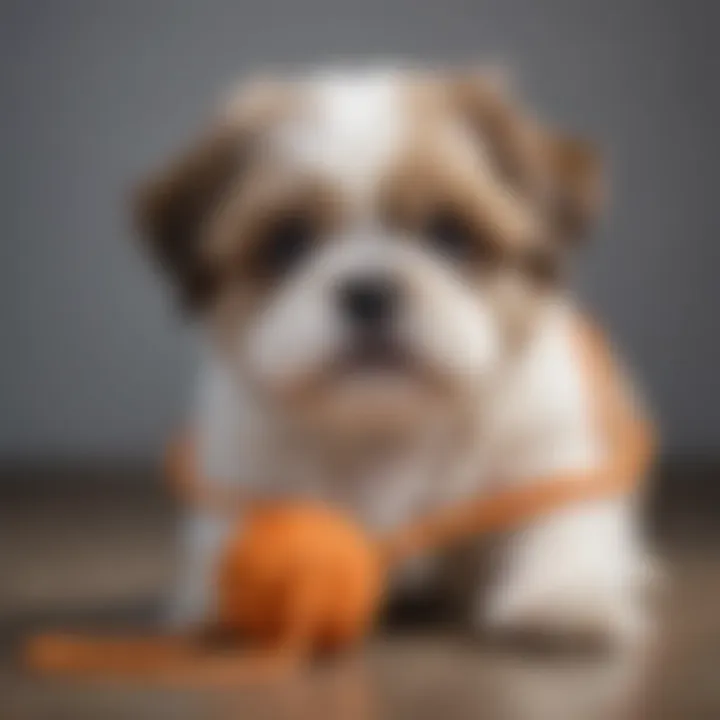 Shih Tzu puppy chewing on a rope toy designed for teething