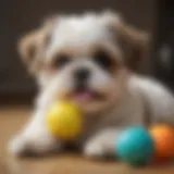 Shih Tzu puppy playing with a colorful teething toy