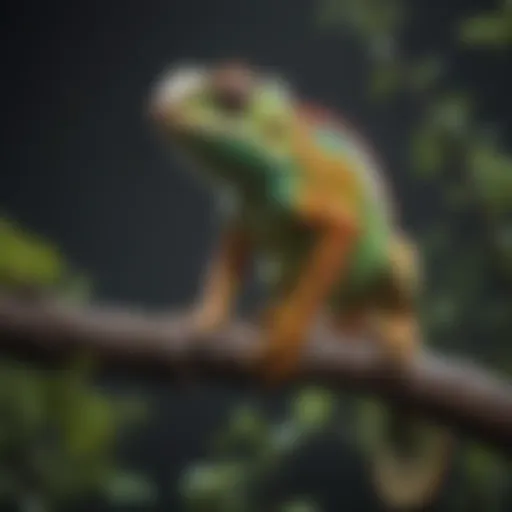 A vibrant chameleon perched on a branch showcasing its color-changing ability.
