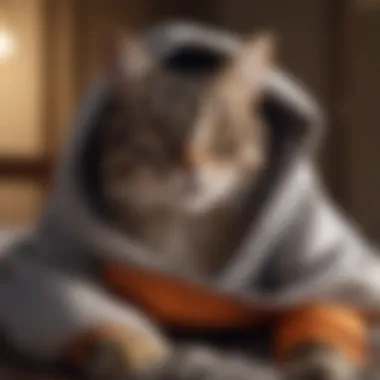 Cozy Recovery Outfit for Cats A cat peacefully resting in a cozy recovery outfit that provides comfort