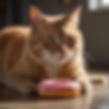 Flexible Donut Collar for Enhanced Mobility A cat playing with a flexible donut-shaped collar that allows freedom of movement