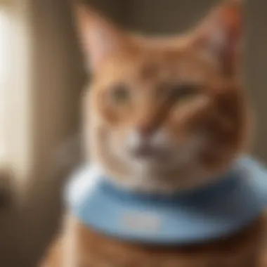 Comfortable Recovery Collar for Cats A cat wearing a soft fabric recovery collar, looking comfortable and relaxed