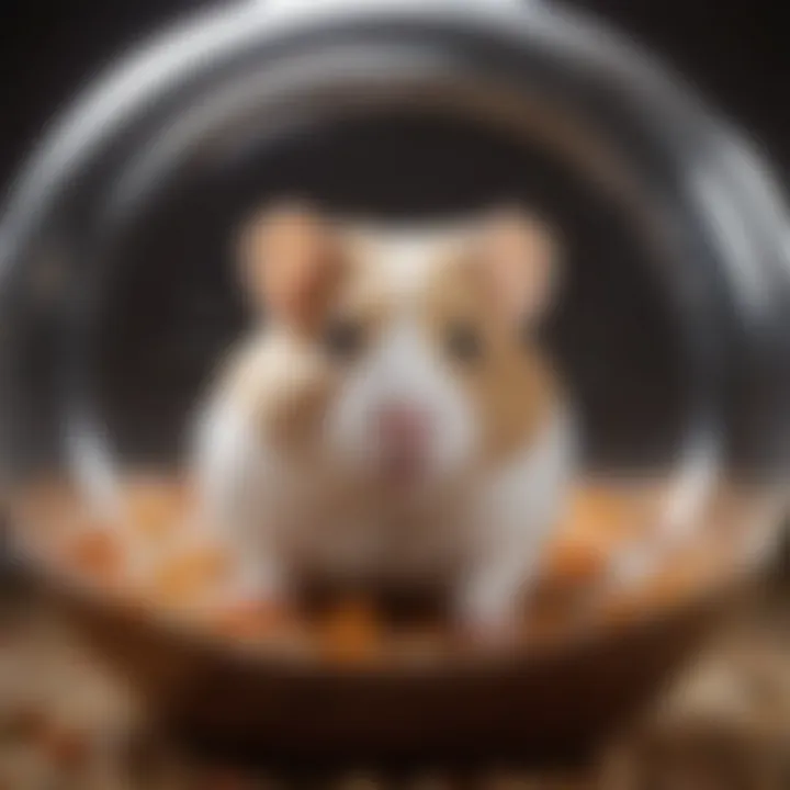 Happy hamster exercising inside an 8-inch ball