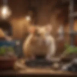 A cozy hamster habitat setup showcasing different accessories.