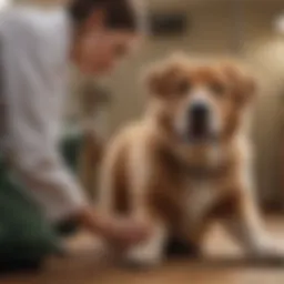 Veterinarian examining a dog with a broken leg