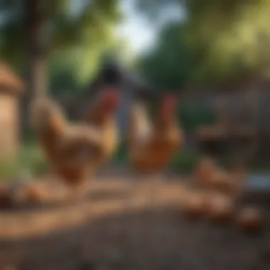Chickens in a Natural Environment A serene backyard setting with chickens roaming freely