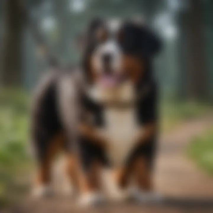 Bernese Mountain Dog on a leash, showcasing proper collar sizing