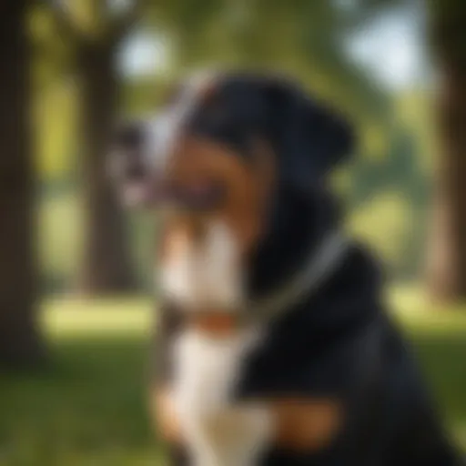 Bernese Mountain Dog displaying a stylish collar in a park