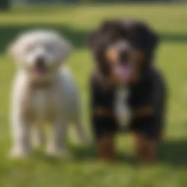 Bernese and Poodle Mix at Play A Bernese and Poodle mix playing in a grassy field