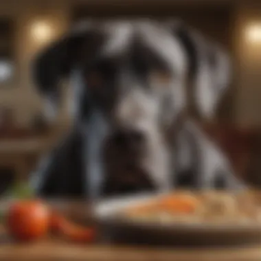 Happy Great Dane enjoying its meal