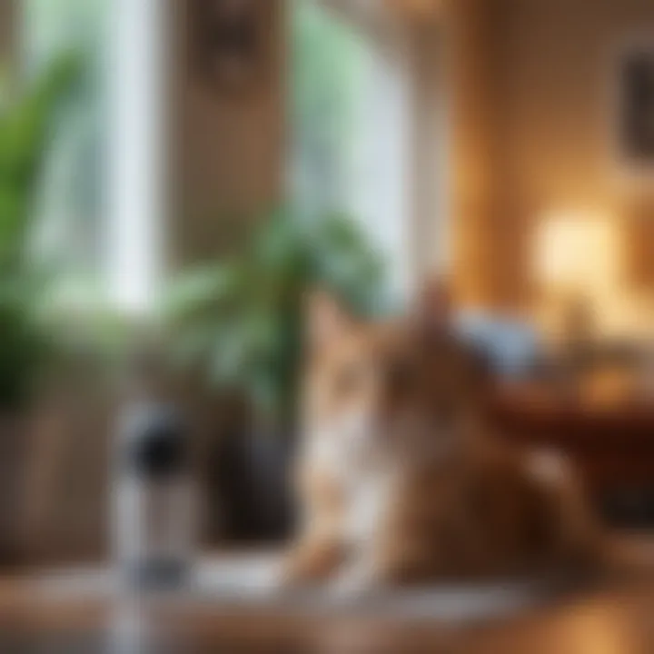 Pet owner relaxing in a fresh-smelling room with air purifier