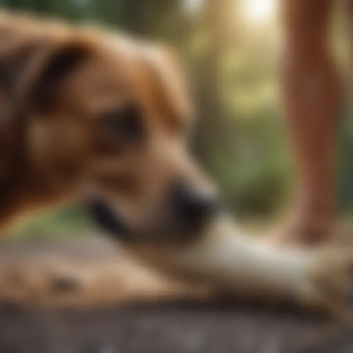 A dog owner examining a bone for safety and health