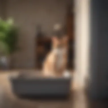 A satisfied cat owner observing their cat using the litter box