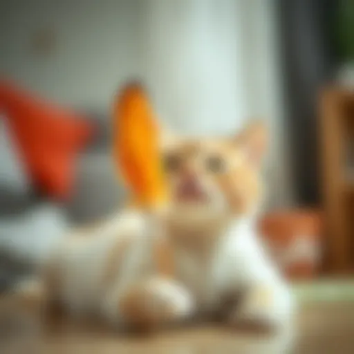 A cat engaging with a feather toy