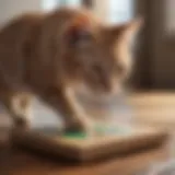 A cat engaged with an interactive puzzle toy.