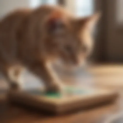 A cat engaged with an interactive puzzle toy.
