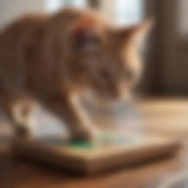 A cat engaged with an interactive puzzle toy.