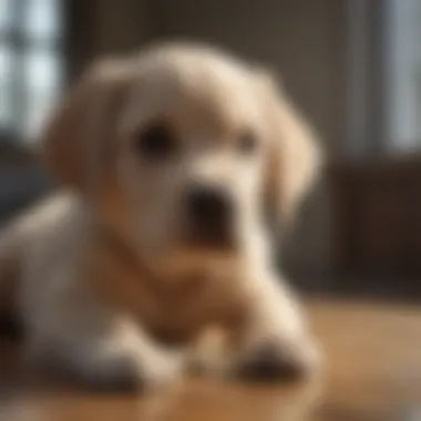 Interactive puzzle toy engaging a Labrador puppy