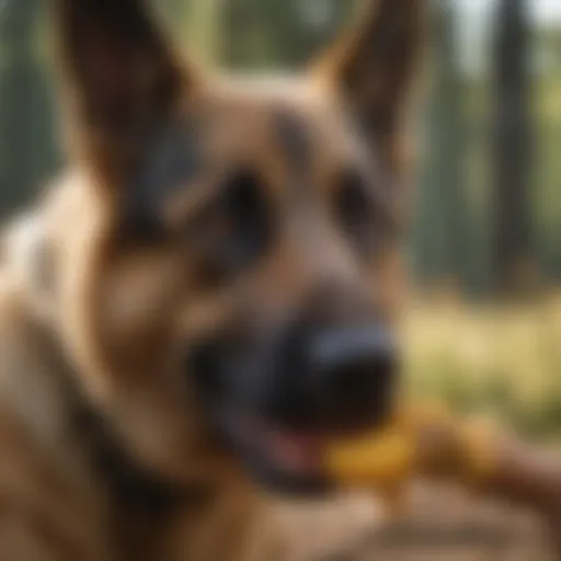 A German Shepherd eagerly chewing on a healthy treat