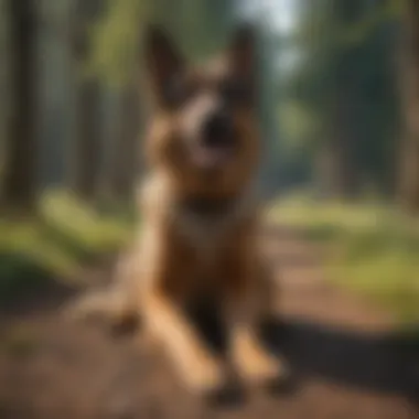 Joyful Canine Behavior Post Treat German Shepherd exhibiting joyful behavior after treat consumption