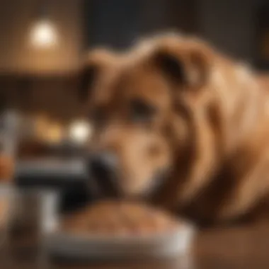 A content extra large dog happily eating from its bowl, symbolizing satisfaction.