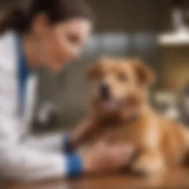 Veterinarian Consultation on Dietary Needs Veterinarian holding a dog with colitis, discussing dietary needs