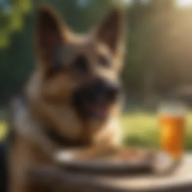 German Shepherd Enjoying a Meal Outdoors German Shepherd enjoying a meal outdoors
