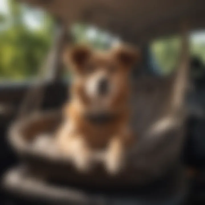A safe and secure dog enjoying a ride in a properly installed seat hammock.