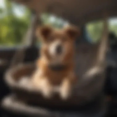 Safety Considerations for Pet Travel A safe and secure dog enjoying a ride in a properly installed seat hammock.
