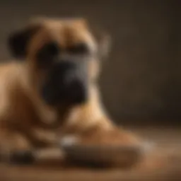 A Bullmastiff enjoying a bowl of high-quality dry dog food