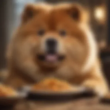 Chow Chow enjoying a meal with enthusiasm