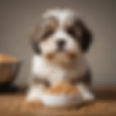 Healthy Havanese puppy with dry food bowl