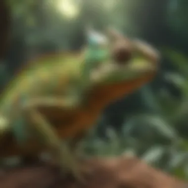Chameleon Engaged in Its Habitat Chameleon interacting with its environment