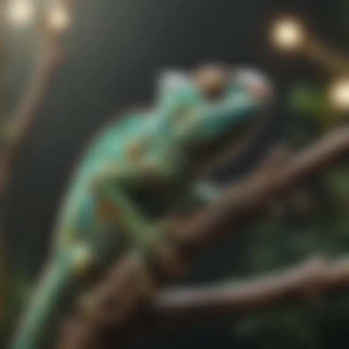 Close-up of chameleon resting on branch