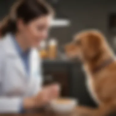 A veterinarian consulting with a pet owner about dog nutrition