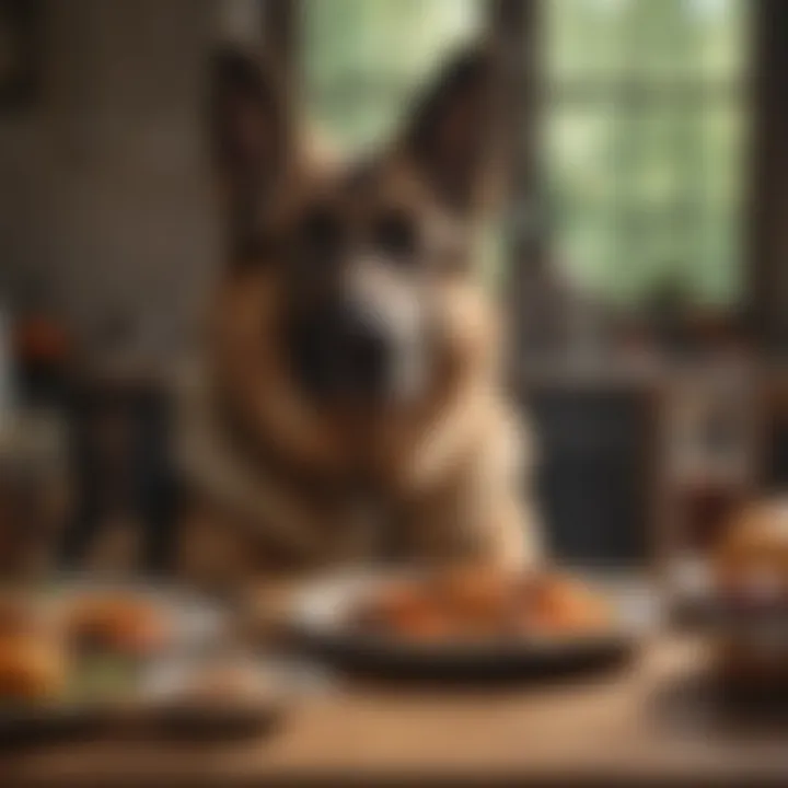 A German Shepherd enjoying a homemade meal