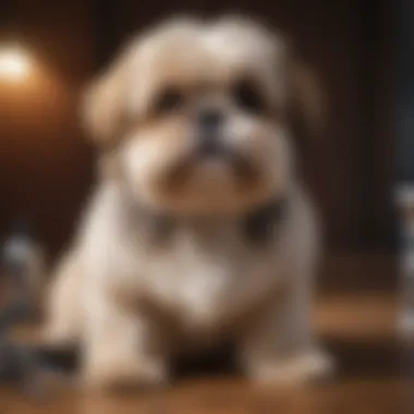 Shih Tzu being groomed with high-quality scissors