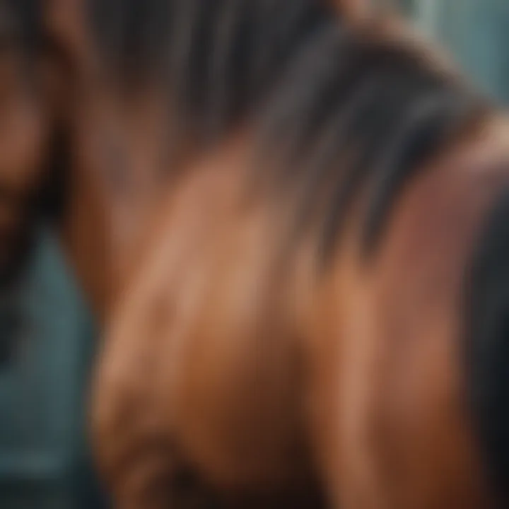 Close-up of a horse's mane being gently washed with shampoo