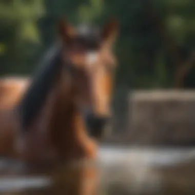 Horse enjoying a refreshing bath in a sunny environment