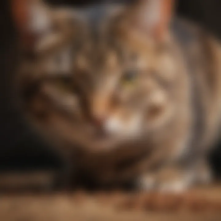 Pet owner providing insect protein food to a cat