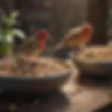 A variety of finch food options displayed in bowls