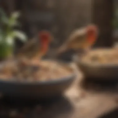 A variety of finch food options displayed in bowls