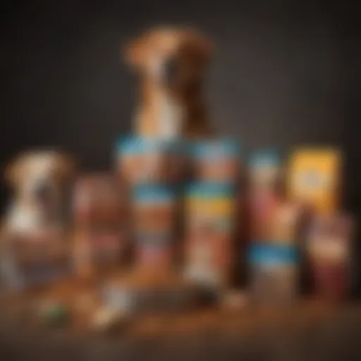 A variety of premium dog food brands on display, showcasing their unique packaging and formulations.