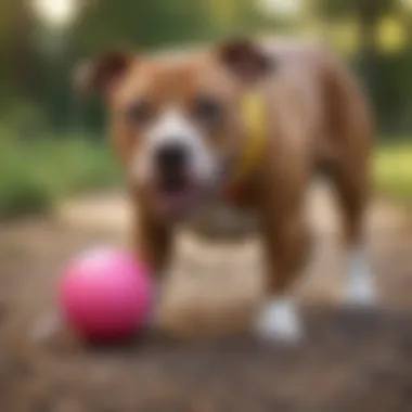 Bright Colored Tug Toy for Enhanced Playtime A pit bull enjoying a bright colored tug toy