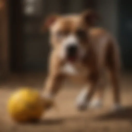 A pit bull engaging with a durable tug toy