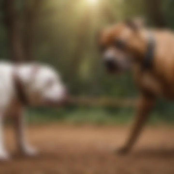 Pit bull owner playing tug of war with their dog