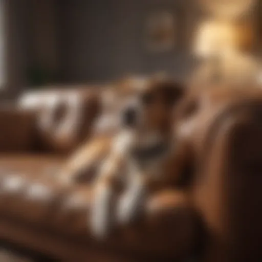 Durable couch with a dog lounging comfortably