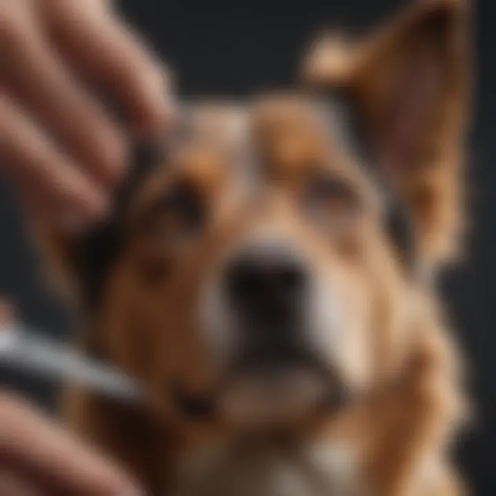 Demonstration of using blunt nose scissors on a dog's fur.